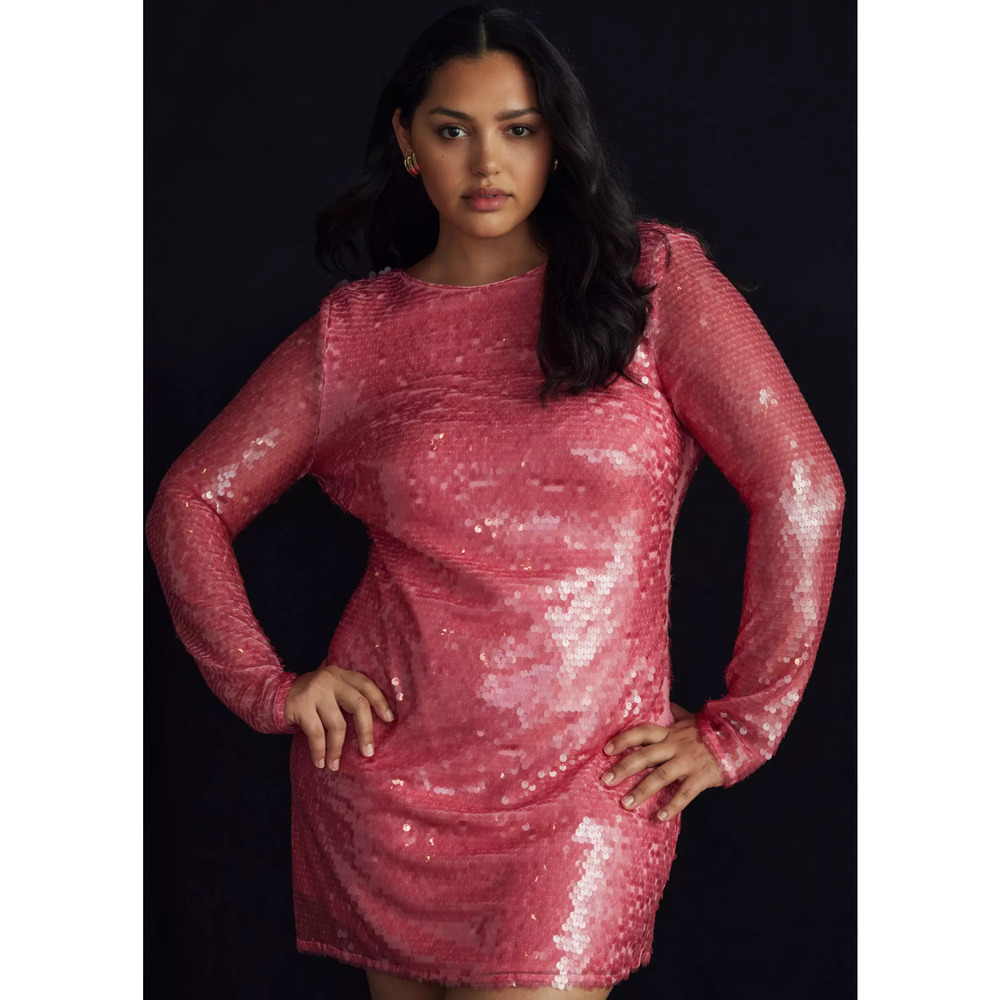 NEW ANTHROPOLOGIE PINK SEQUIN DRAPE BACK MINI DRESS SZ 10 - Picture 3 of 12
